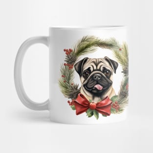 Christmas Pug Dog Wreath Mug